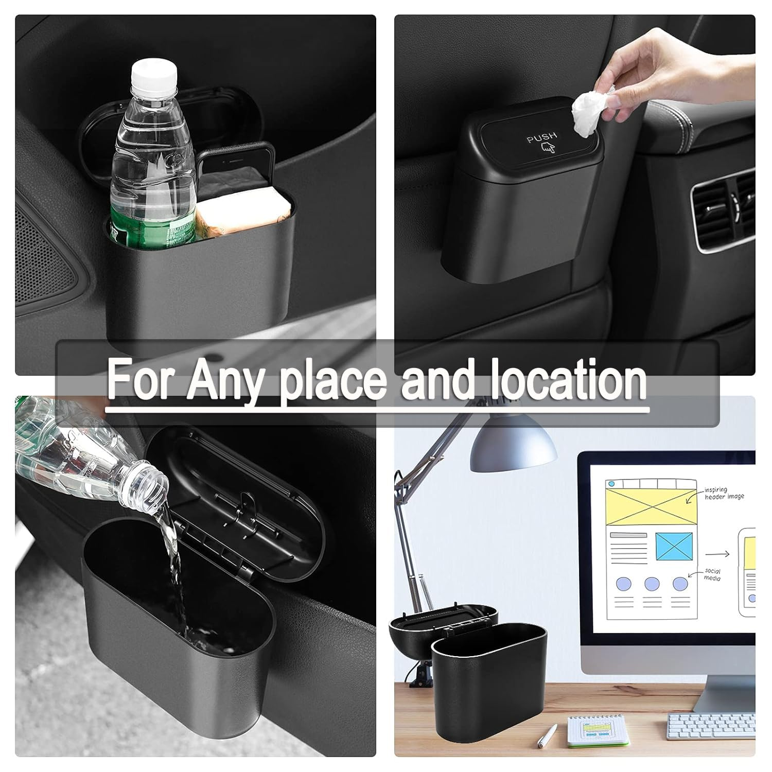 Car Trash Can with Lid, Hanging Mini Vehicle Trash Bin with 105 Car Trash Bags and 2 Car Hooks, Car Dustbin Garbage Organizer, Automotive Garbage Can Bin Trash Container for Auto Cars, Home, Office image number 2