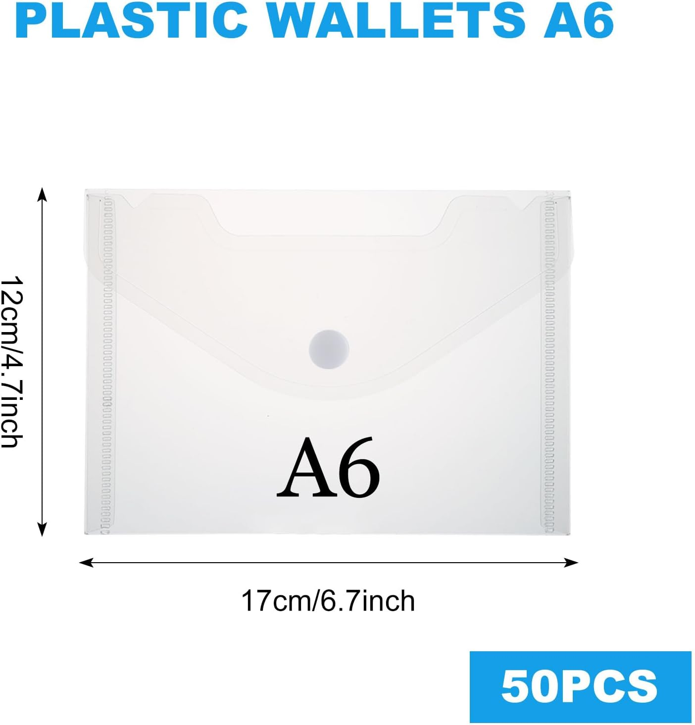 SHUESS 50 Pcs Plastic Wallets A6 - A6 Envelopes - Small Plastic Wallets - Clear Folders for Paperwork for Home, Office, School image number 3
