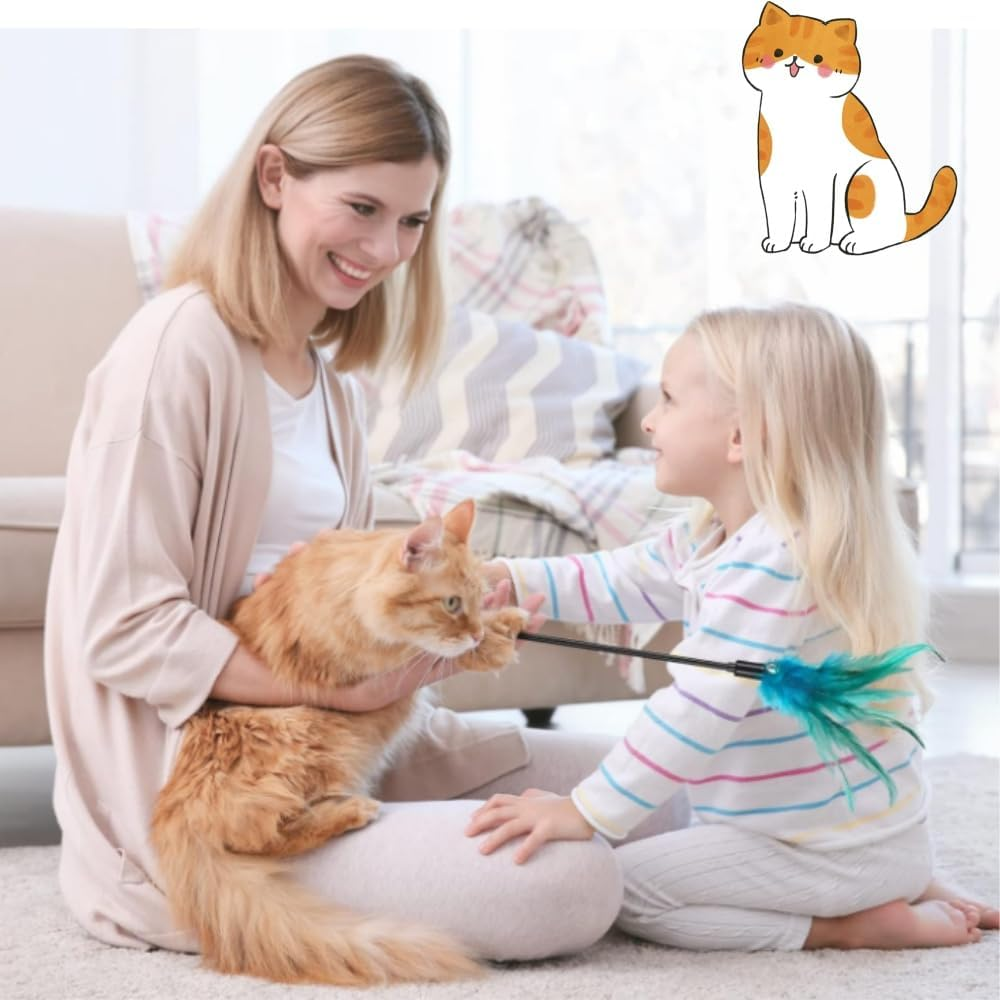 DACUAN 8 PCS Cat Wand Toys Interactive Cat Teaser Wand Feather Cat Toys with Feathers with Stick Cat Feather Toy Teaser Wand with Loud Bell 16 Inch 4 Colors image number 1