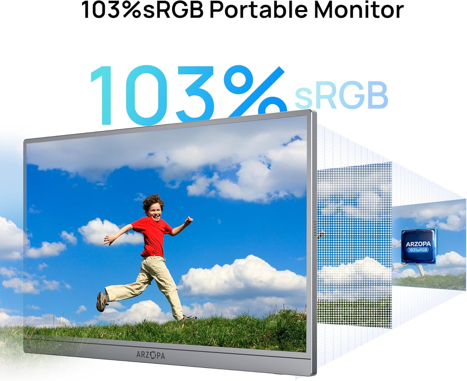 ARZOPA 17.3" Portable Monitor Gray, 1080P FHD 103% Srgb IPS Gaming Monitor Laptop Monitor with Built-In Kickstand HDMI USB C External Screen for PC Mac Phone Xbox PS5 - Z1C Plus image number 4