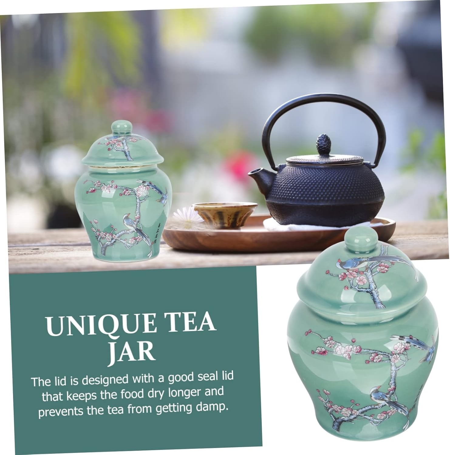 GOOHOCHY Chinese Style Ceramic Tea Jar Small Size Airtight Porcelain Canister Loose Tea Container Antique Food Storage Jar for Kitchen and Home image number 3