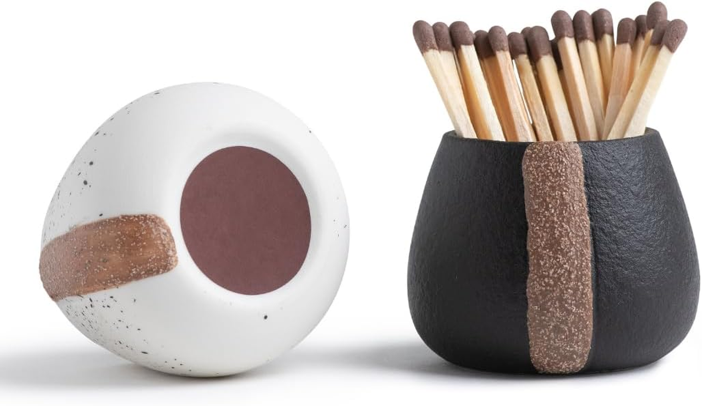 Ceramic Match Holder with Striker - Set of 2 - Cute and Fancy Matches in a Jar - Decorative Modern Home Decor Gifts - Mantel Decorations - Matches NOT Included image number 3