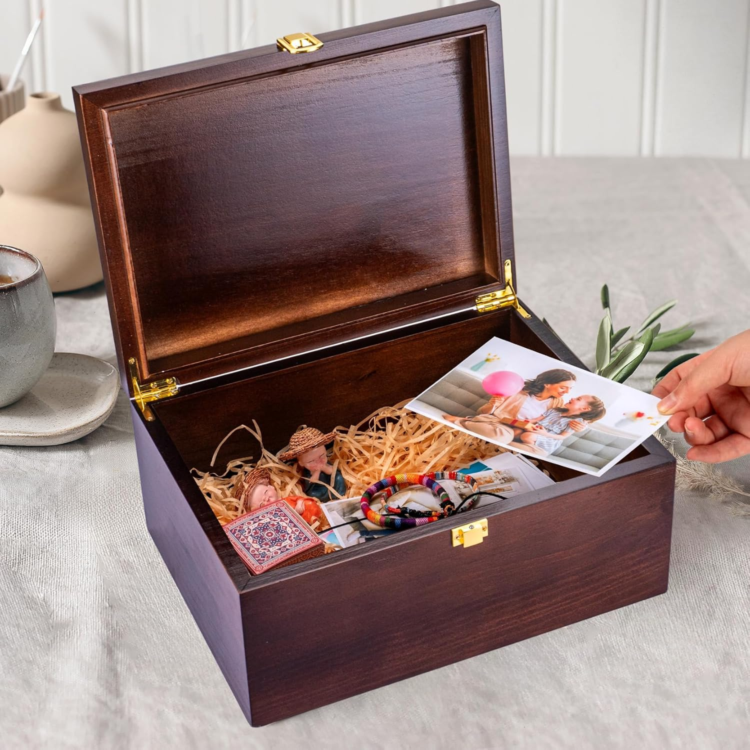 Larger Wooden Wedding Memory Keepsake Boxes with Hinged Lids and a Photo Frame inside the Lid Bridal Shower Gifts - Engagement Gifts for Couples Newlyweds Mr Mrs Couple Bride Gift - 5.3&ldquo;*8.6&rdquo;*11.7&ldquo; image number 6