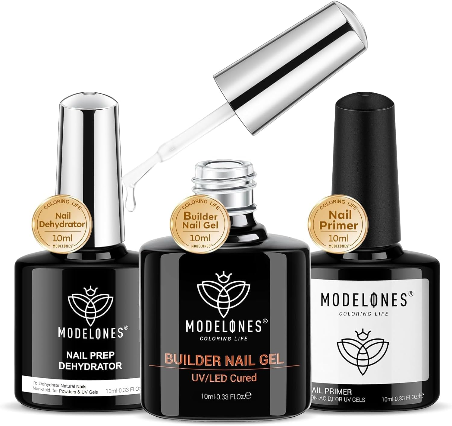 Modelones Builder Nail Gel with Nail Dehydrator and Primer - 3Pcs Clear Gel Builder Acid Free Nail Prep Dehydrate & Bond Primer for Nail Thickening Apex Building Nail Extension, LED Nail Lamp Cured image number 5