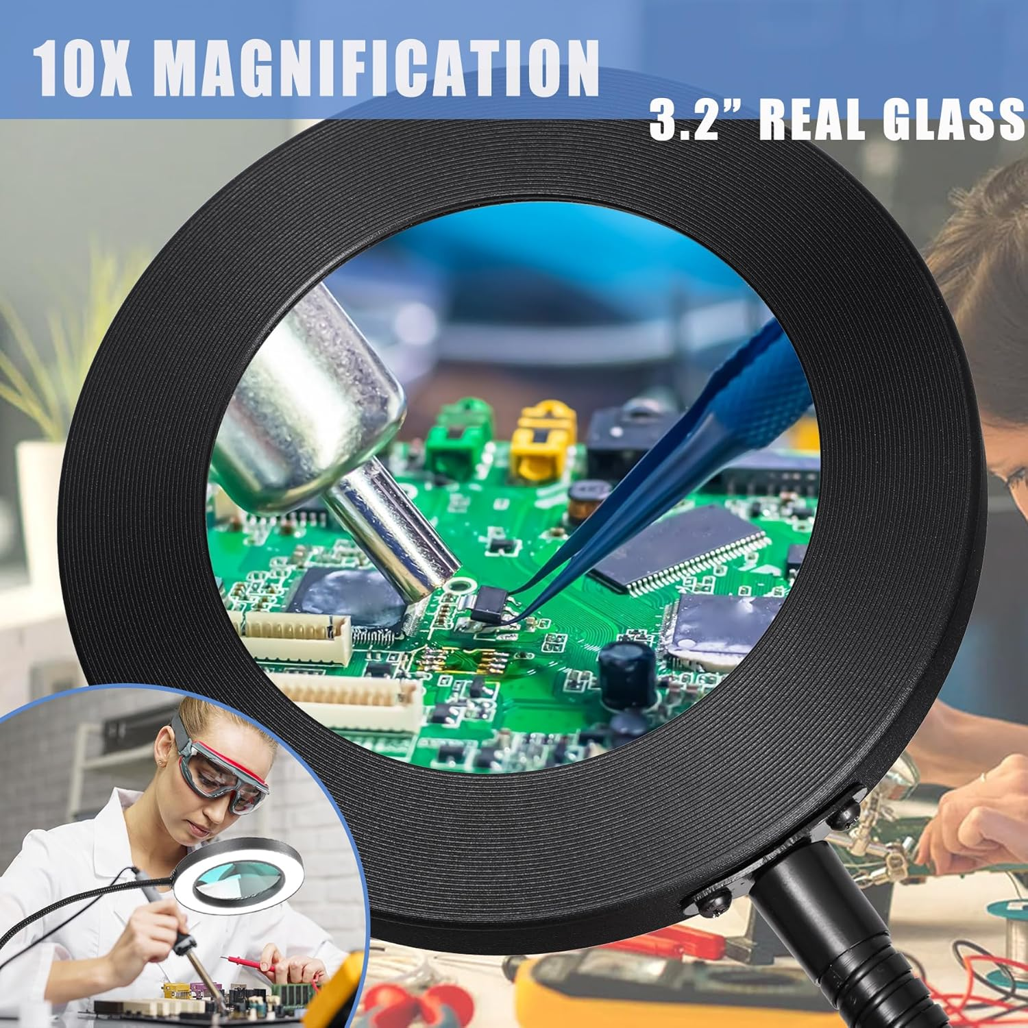 Magnieopti Magnetic Helping Hands Soldering Station with 10X Magnifying Glass with Light, PCB Holder 4 Flexible Arms Magnifier and Third Hand Tool for Electronic Repair Soldering Jewelry Craft image number 5