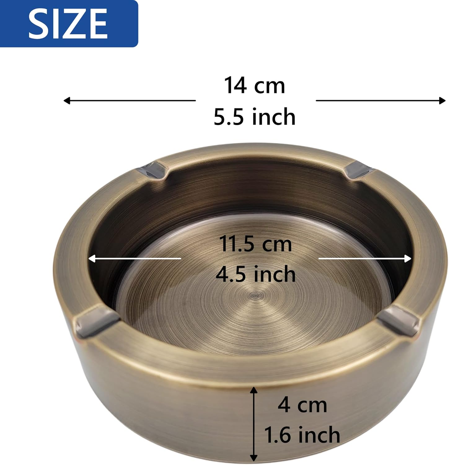 Bronze Stainless Steel round Metal Ashtray for Cigarette Cigar - Portable Home Office Patio Tabletop Countertop Ash Tray - Durable Fancy outside D&eacute;cor Hotel Restaurant Bar &hellip; (2) image number 2