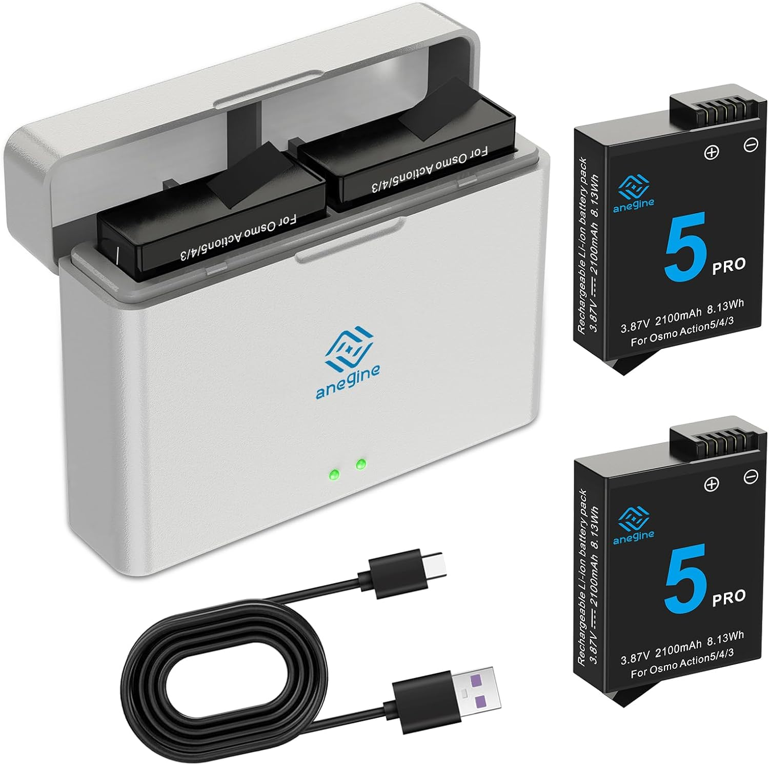 Osmo Action 5 Pro 4 3 Battery 1800Mah and Dual Charging USB LED Charger Kit for DJI Osmo Action 5 Pro/Dji Osmo Action 4 / DJI Osmo Action 3 (2-Pack) image number 6