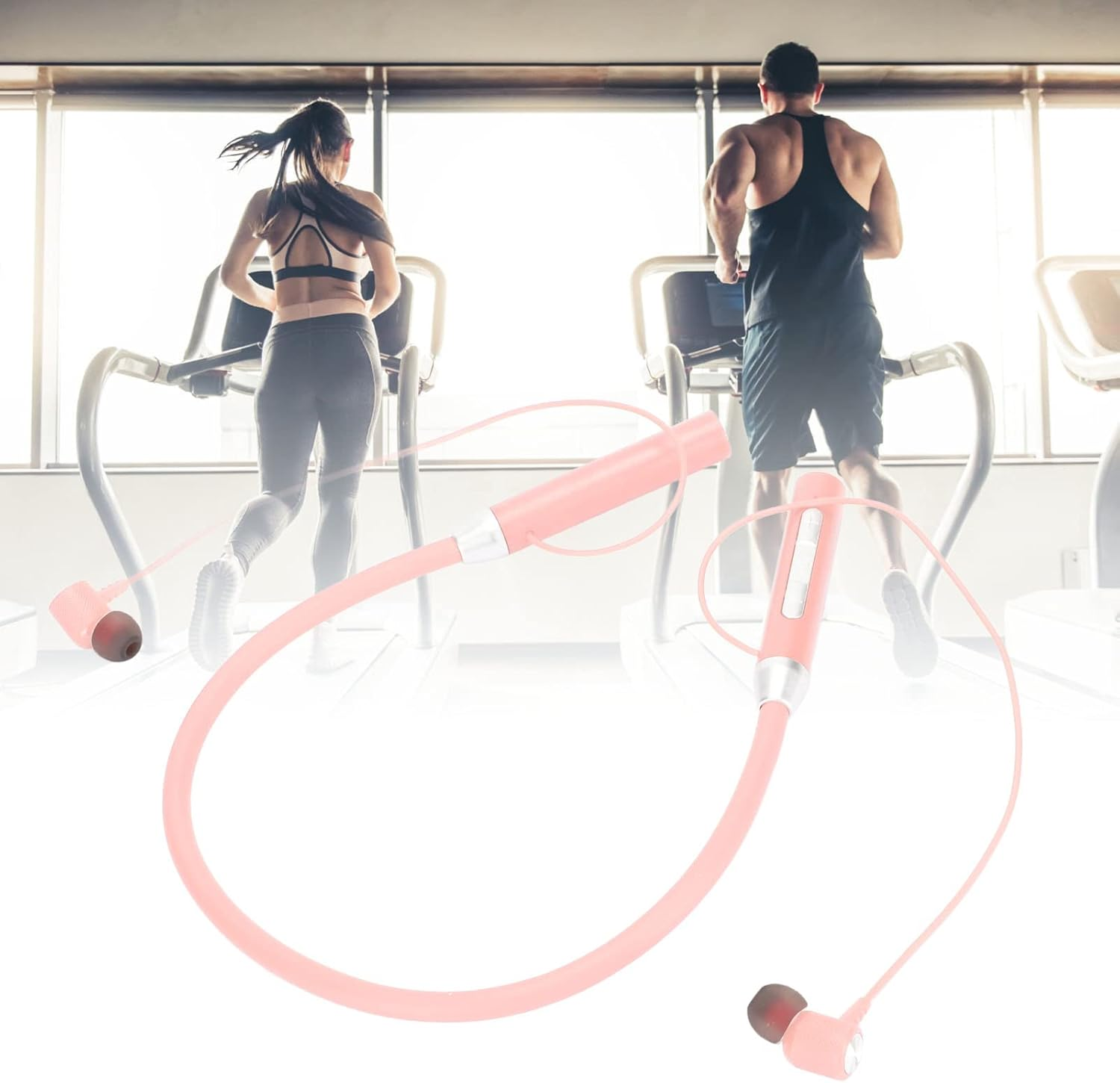 Tnfeeon Magnetic Neckband Earbuds, Ergonomic Design with Enhanced Bass, IPX5 Waterproof for Sports and Fitness (Pink) - Blue image number 5