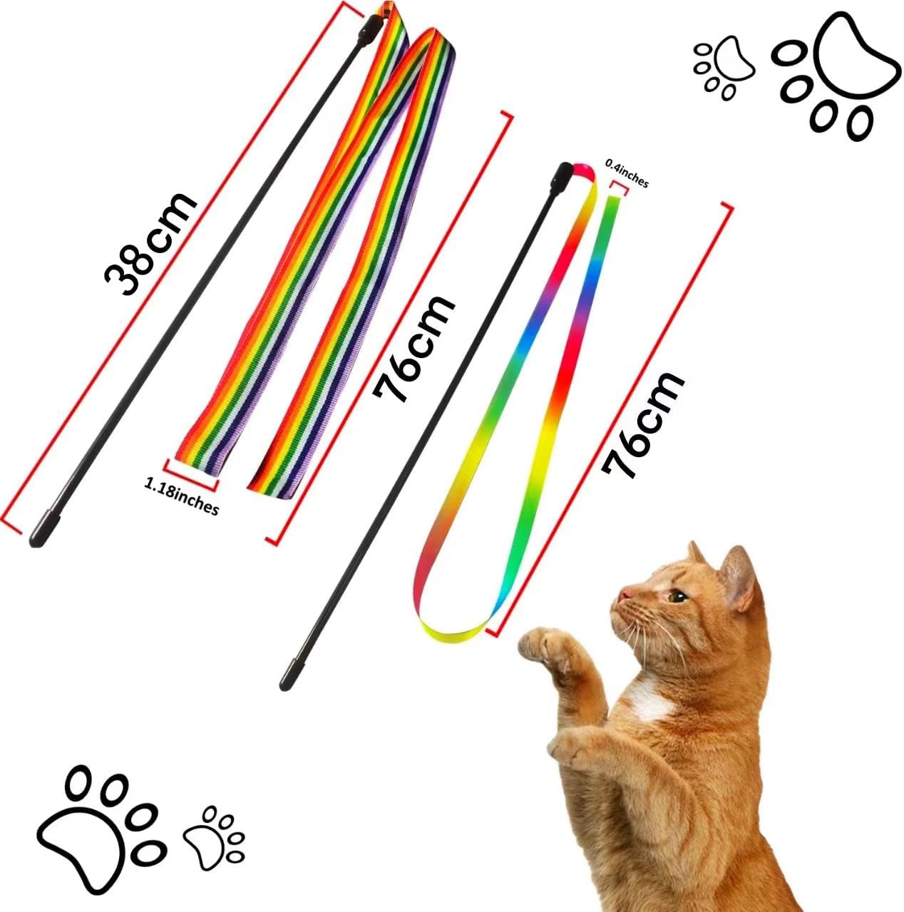Cat Wand Interactive Toys, 2 Sets of Colored Fabric Ribbon Stick, Indoor Interactive Cat Rope Toys, Cat Athletes Pet Toy Accessories (Rainbow Cat Rope Toys) image number 6