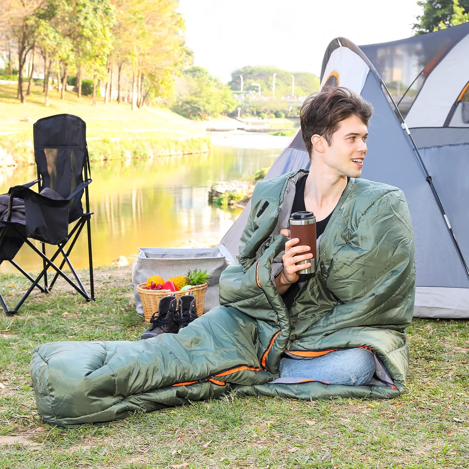 Amazon Basics 3-Season -7 Degree C Mummy Sleeping Bag for Camping and Hiking, Olive Green