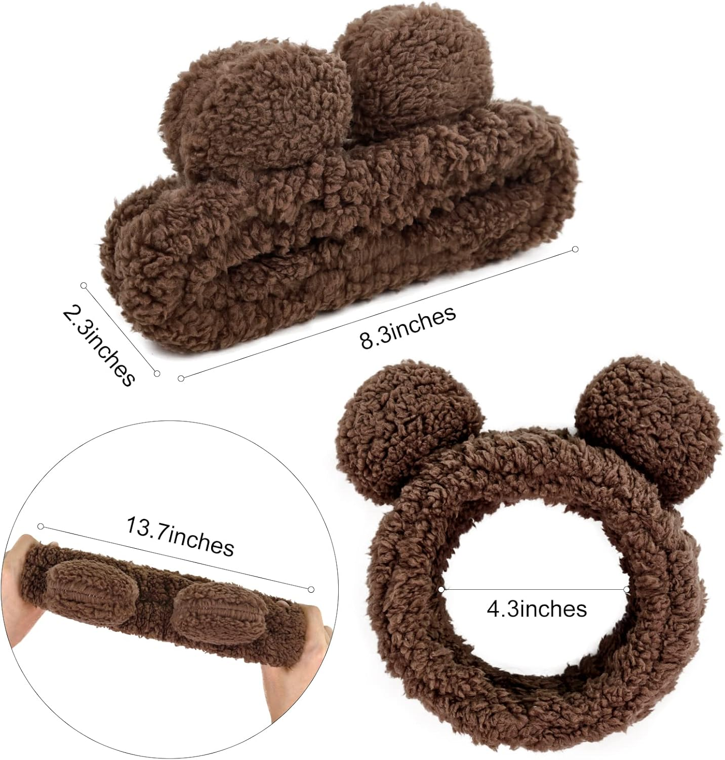 Huachi Spa Headbands for Women Girls Face Washing Makeup Cute Bear Ears Hair Bands Korean Elastic Fluffy Beauty Accessories, Brown image number 2