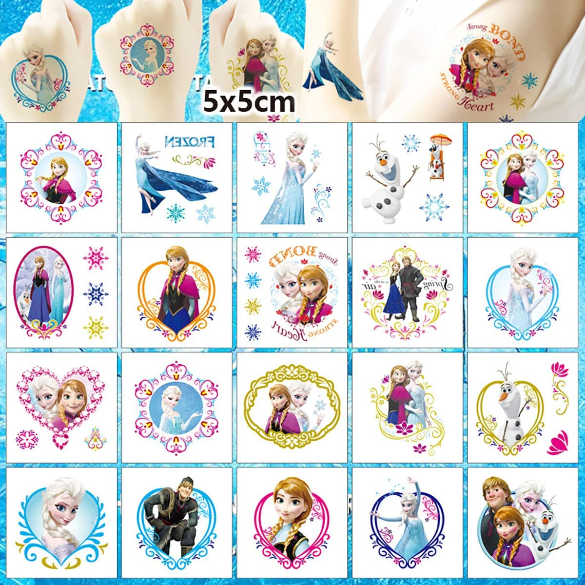 20Pcs Frozen Temporary Tattoo Stickers for Birthday Party Supplies Favors Kids Boys Girls School Rewards Gifts(5 X 5Cm)
