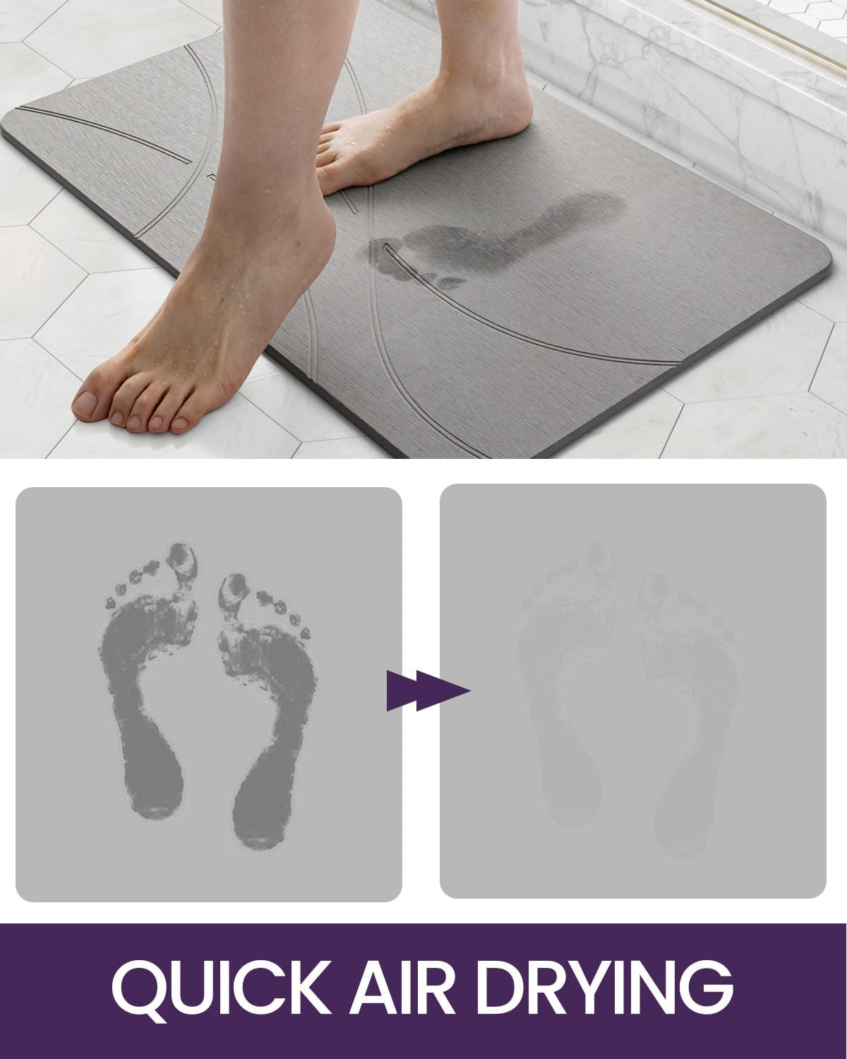 DEXI Bath Mat Stone Diatomite Earth, Super Absorbent Diatomaceous Bathroom Mats, Quick Dry Easy Clean Shower Rug, 15"X24", Grey image number 4