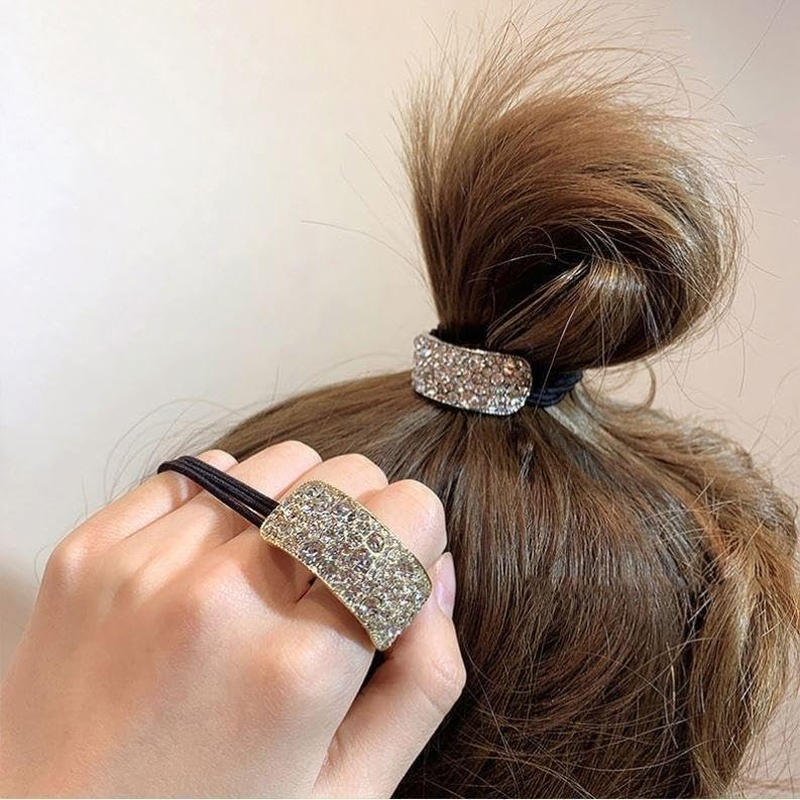Gaodercha Pack of 5 Sparkling Rhinestone Ponytail Hair Ties 4 Styles Elegant Hair Accessories Decorative Fashion Silver Butterfly Knot Flower Ponytail Holder Bling Hair Accessories for Women Girls
