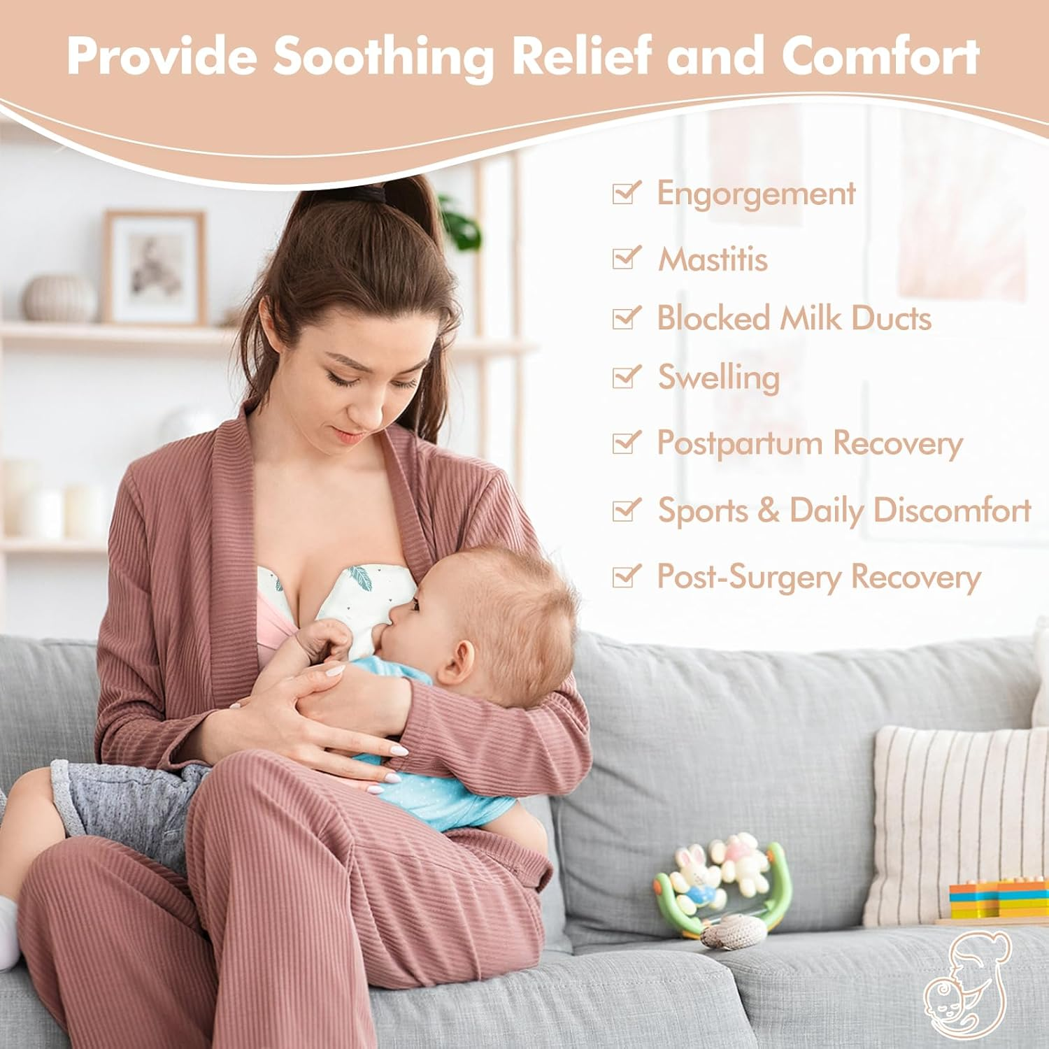 2 Breast Ice Packs for Nursing Moms, Reusable Gel Bead Breast Therapy Pads with Washable Soft Covers, Hot & Cold Breast Feeding Essentials for Engorgement, Clogged Ducts & Mastitis Relief image number 2