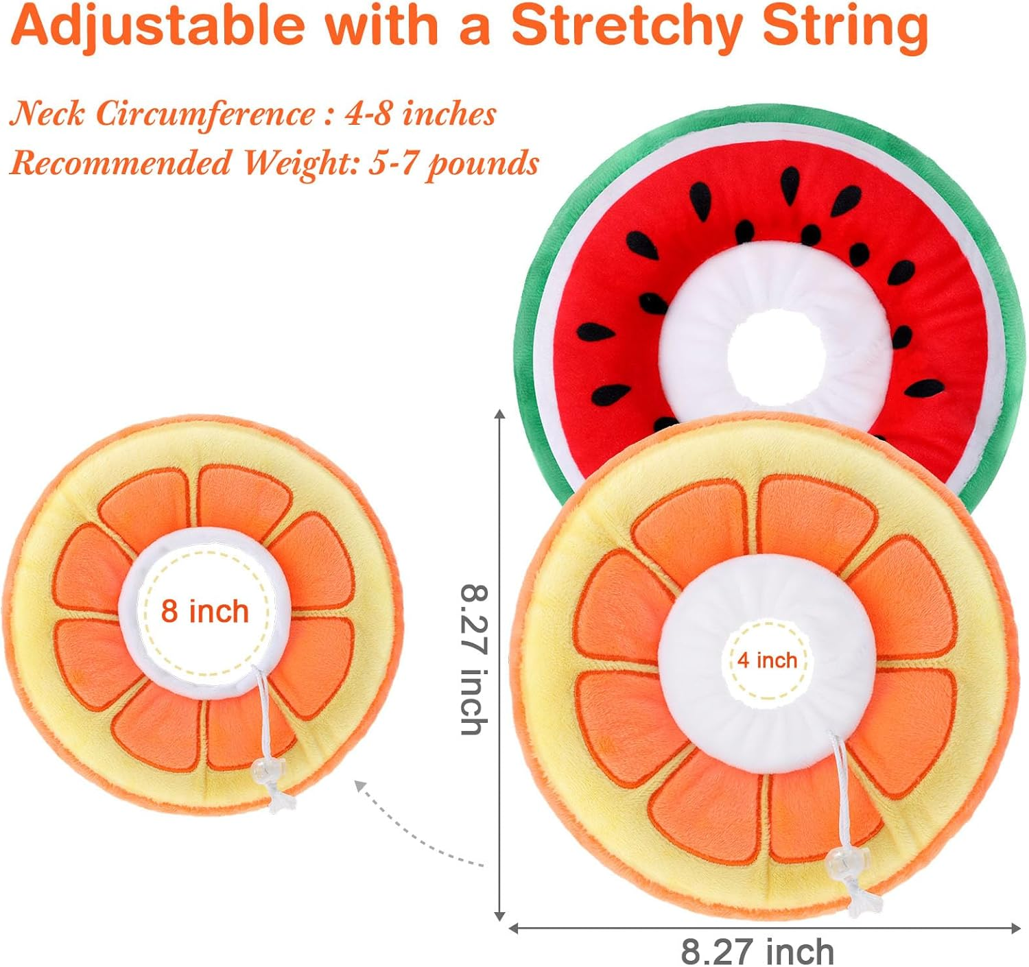 2 Pcs Adjustable Cat Cone Collar Soft Small Cat Recovery Collar after Surgery Cute Elizabethan Donut Kitten Neck Cones to Stop Licking, Orange Watermelon Shaped for Small Dogs Puppies Pet, 5-7 Lbs image number 6