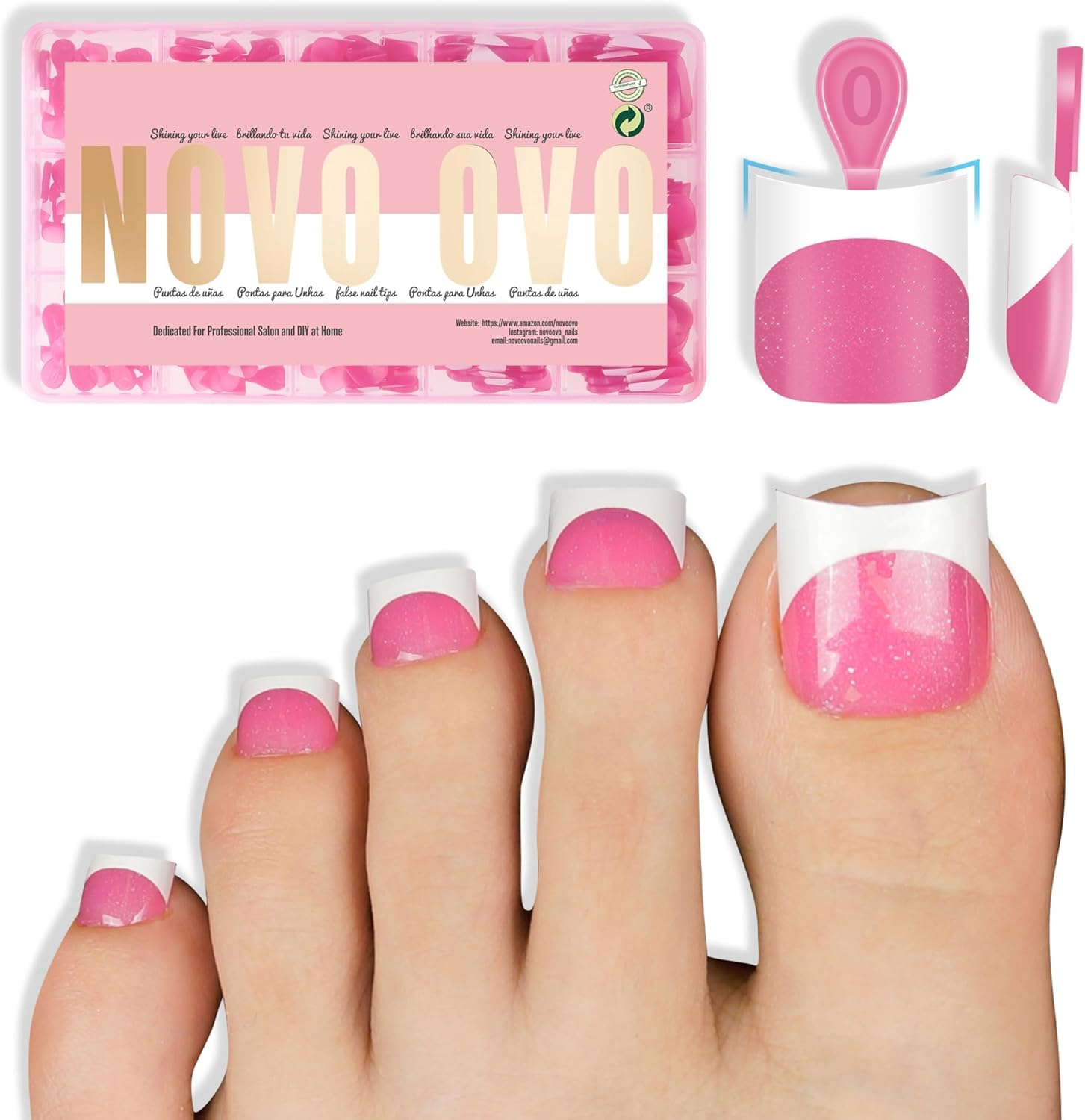 NOVO OVO Upgrade Toe Dual Nail Forms for Poly Gel with Inner French Tips Auxiliary Line for Toenail Extension, Square Soft Gel Nail Extension, Full Cover Molds for Pedicure DIY X 15 Sizes 270 Pcs