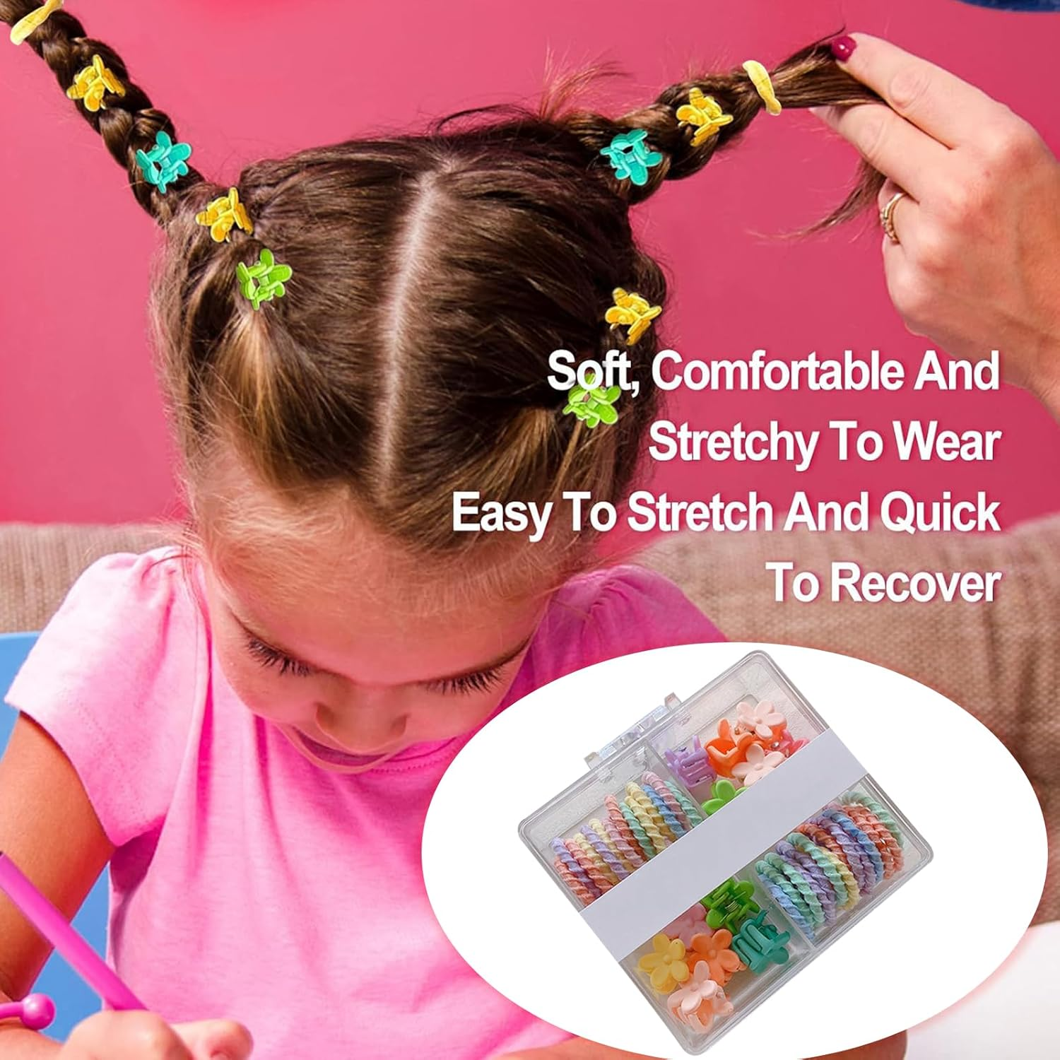 DHWEKU 1 Box Baby Hair Bobbles with Flowers and Star Clips, Elastic Hair Bobbles for Girls, Colourful Elastic Hair Bobbles for Kids, Babies, Little Girls image number 3