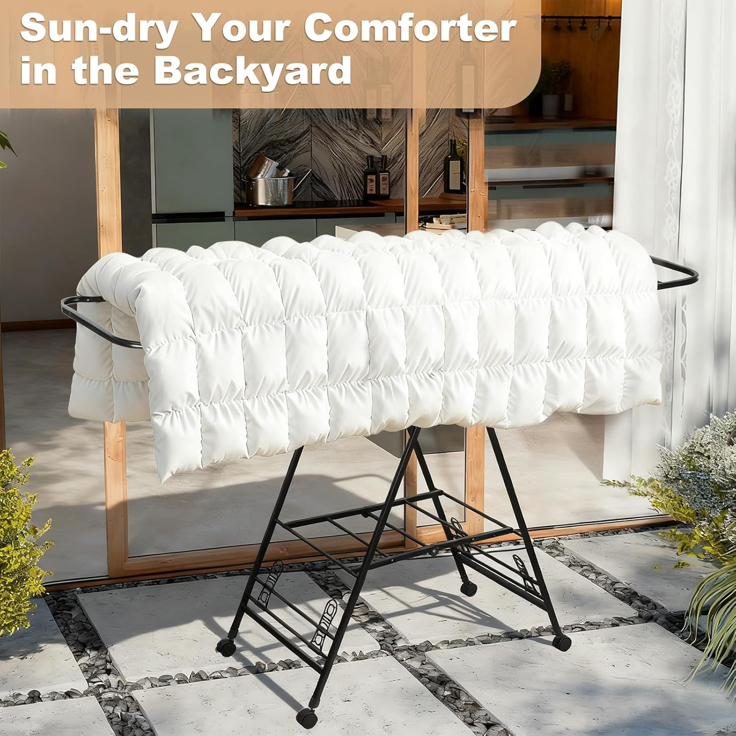 Clothes Drying Rack Foldable, 160Cm Clothes Airer Drying Rack with Wheels, Heavy Duty Metal Laundry Dryer, 3-Tier Clothes Rack Free-Stand,Indoor Outdoor Clothes Rack with Shoe Slots image number 4