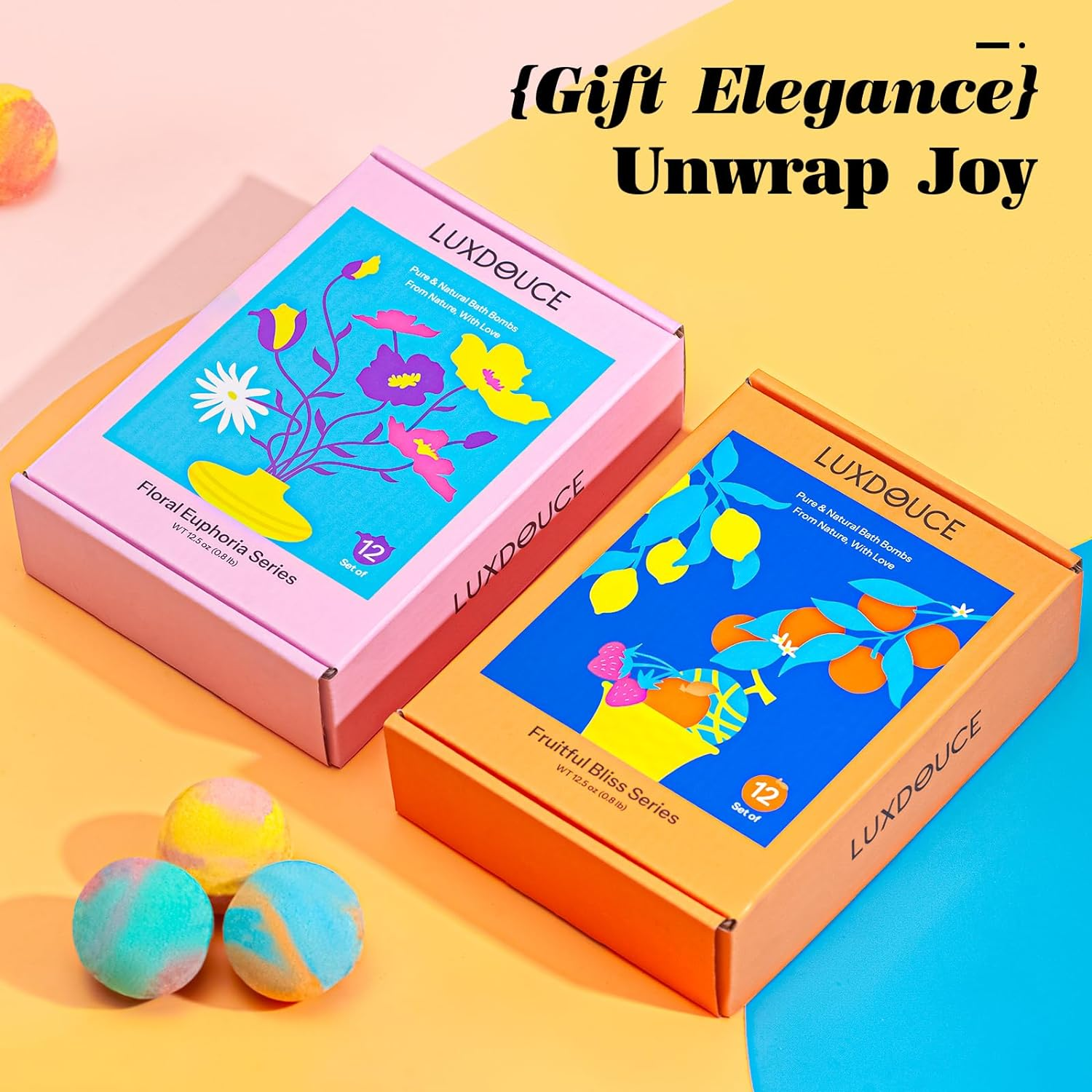 Bath Bombs Gift Set, 24 Pack Bubble Bombs with 12 Unique Scents, Floral Euphoria & Fruitful Bliss Collections, Skin-Soothing & Mood-Enhancing, Birthday Gifts for Women, Wife, Summer Relaxation image number 6