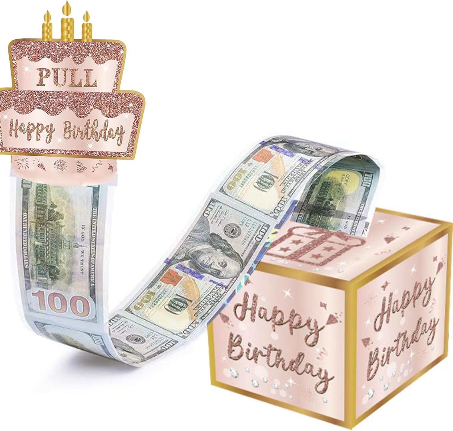 Birthday Money Pull Box, Money Box for Cash, Pull Birthday Money Gift Box with Money Bags, Gift Boxes for Men Women Boys Girls (Pink)