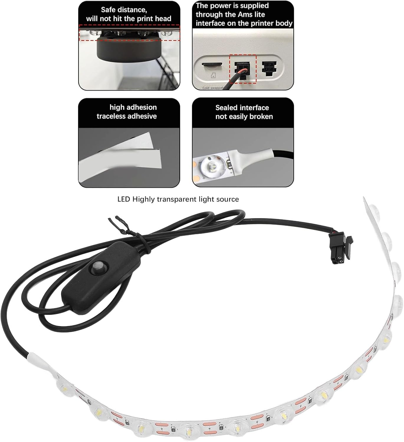 3D Printer LED Light Strip Kit for Bambu Lab A1, 24V High Brightness Ra95 White Light Strip, 3D Printer Accessories Parts image number 5