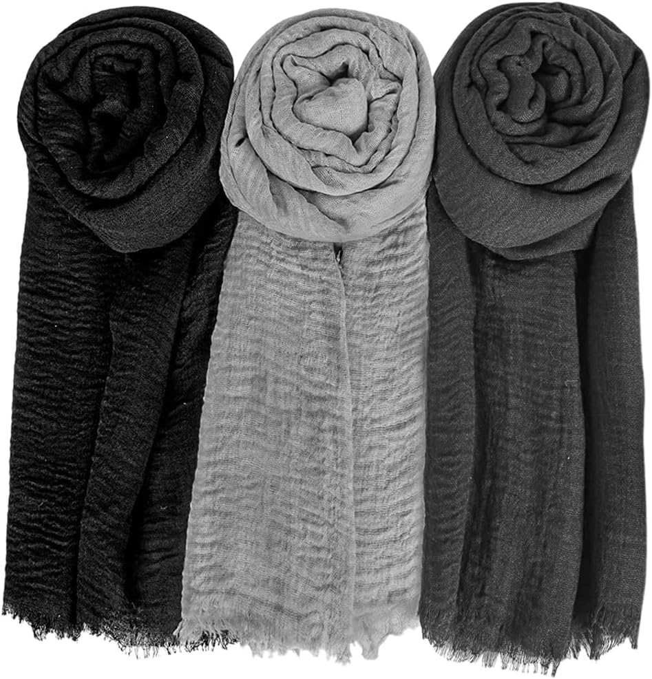 XRDSS Summer Cotton Blend Crinkle Vintage Soft Scarf with Fringed Edges 35" &times; 70"