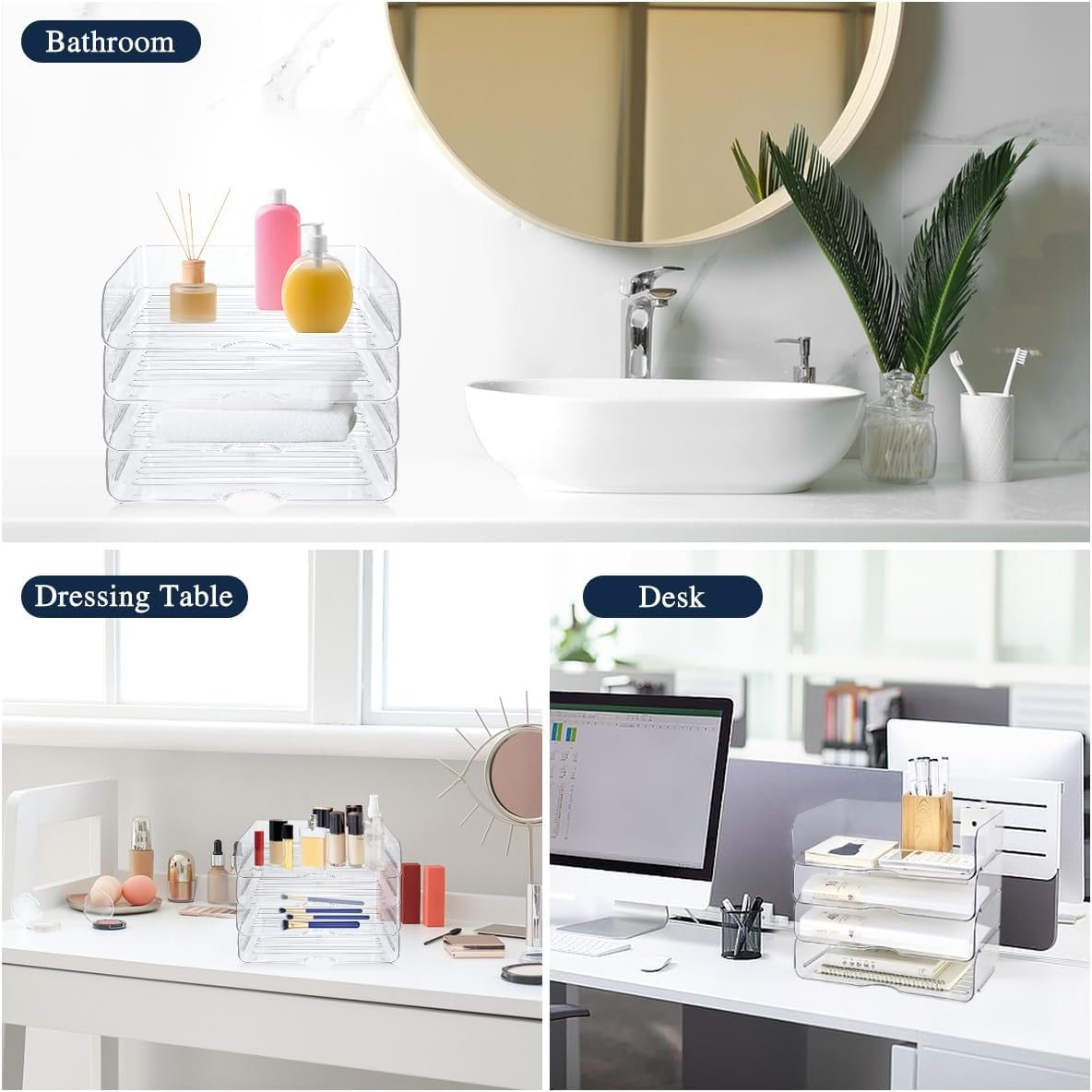 4 Pcs Paper Organizer Letter Tray for Desk, Stackable Clear File Organizer with Label and Sticker for Office, Acrylic Multipurpose A4 Size Paper Holder for Ipad Books Notes Magazine Receipts image number 3