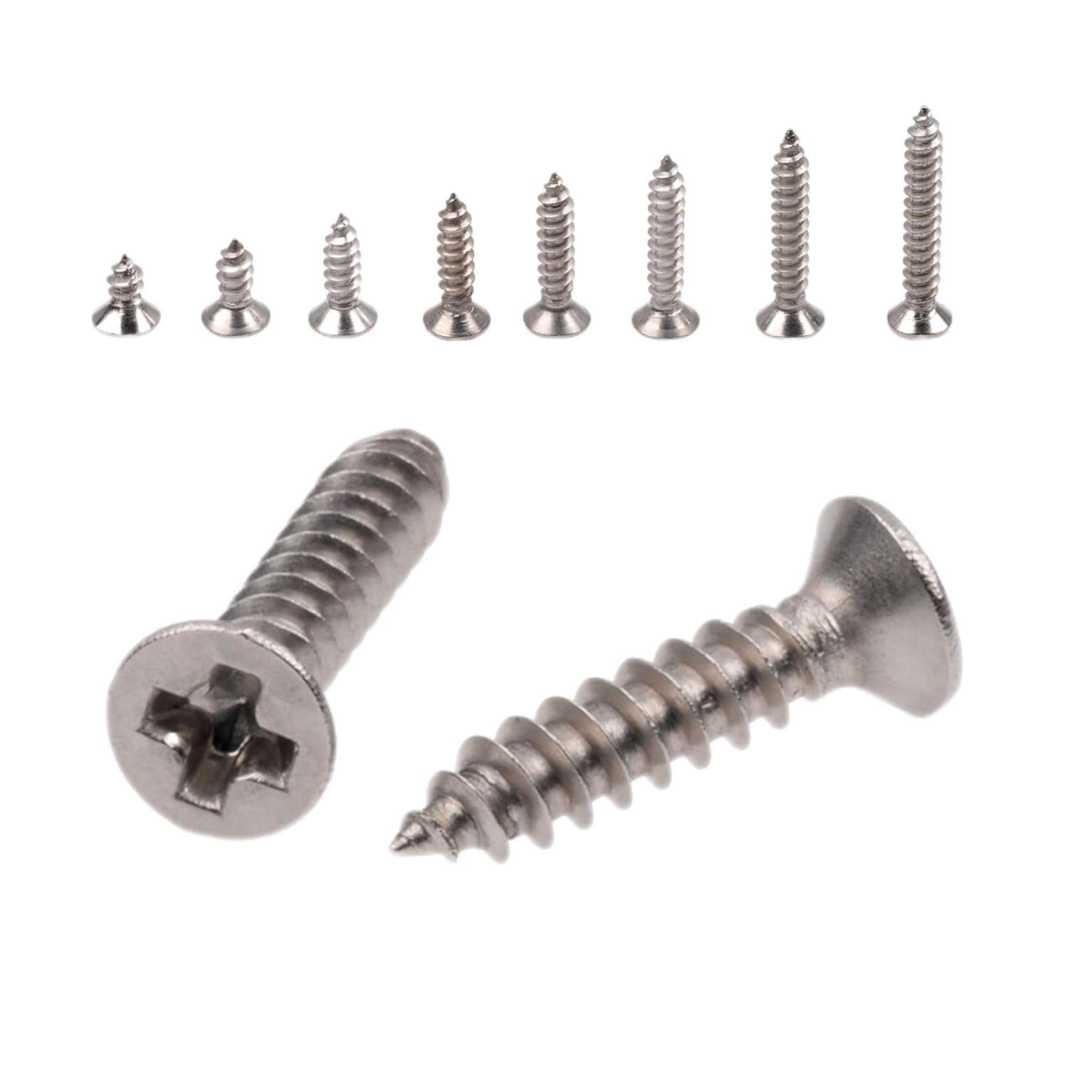600X M4 Flat Countersunk Head Screws Wood Bolts 304 Stainless Steel Self-Tapping Phillips Assorted Assortment Kit Drilling Cross SUS Furniture image number 1