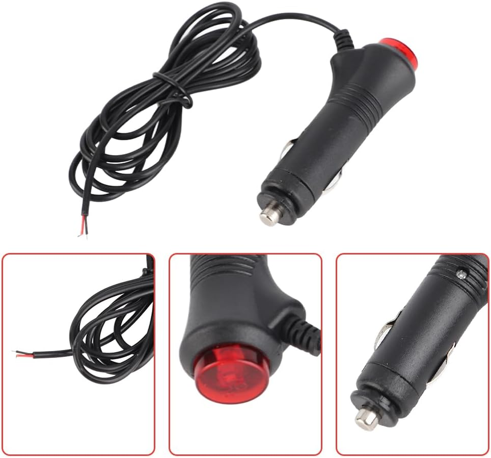 12V Car Cigarette Lighter Plug, Universal Cigarette Lighter Power Cable Adapter with LED Switch Button Male Plug Extension Cord Outlet Extender Connector Supply for Inverter Motorbike Motorcycle image number 6
