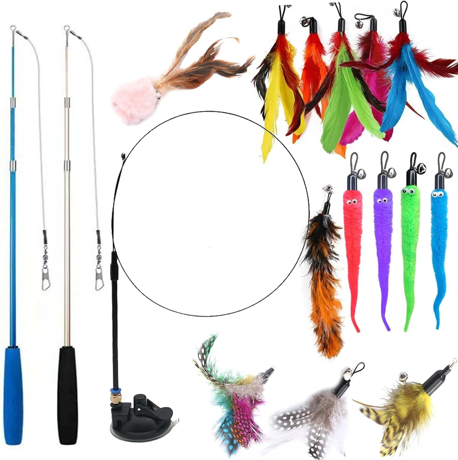 Cat Wand Toy,Cat Toys for Indoor Cats,Suction Cup Cat Fishing Pole Toy,17 Pcs Cat Toys with 14 Replacebments Feather,Cat Toys for Bored Indoor Adult and Kitten Cats image number 2