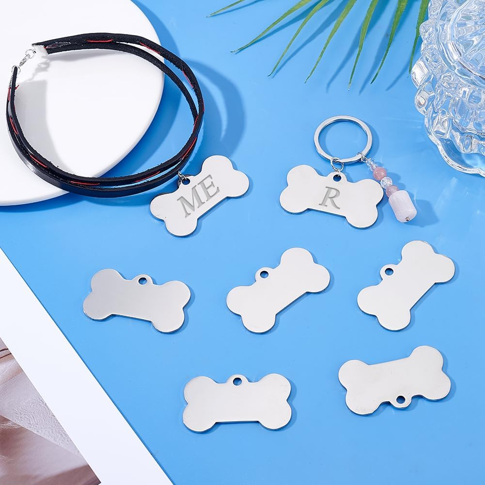 PH Pandahall 28Pcs 304 Stainless Steel Dog Tags Bone Shape Pet Nameplate Blanks Cute Dog Cat Tag Blanks Personalized Pet ID Tags for Laser Engraving DIY Crafts 1.9X1.1 Inch, Hole: 4Mm image number 1