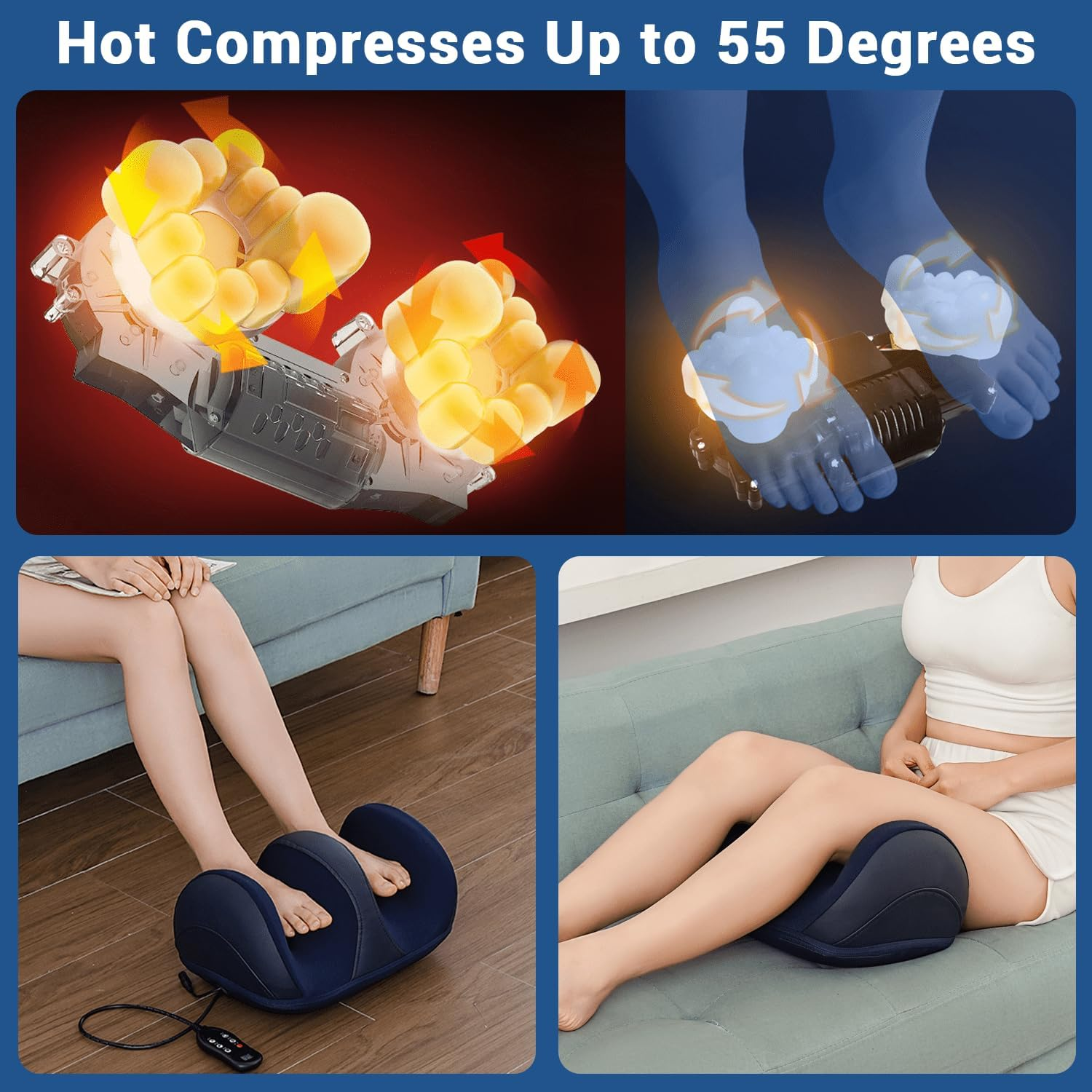 Cyperever Foot Massager with Heat,Foot and Calf Massager with Heat, Remote Control, Deep Kneading, Vibration, Compression Leg Massager for Home and Office Use Mothers Day Gift (Blue) image number 6