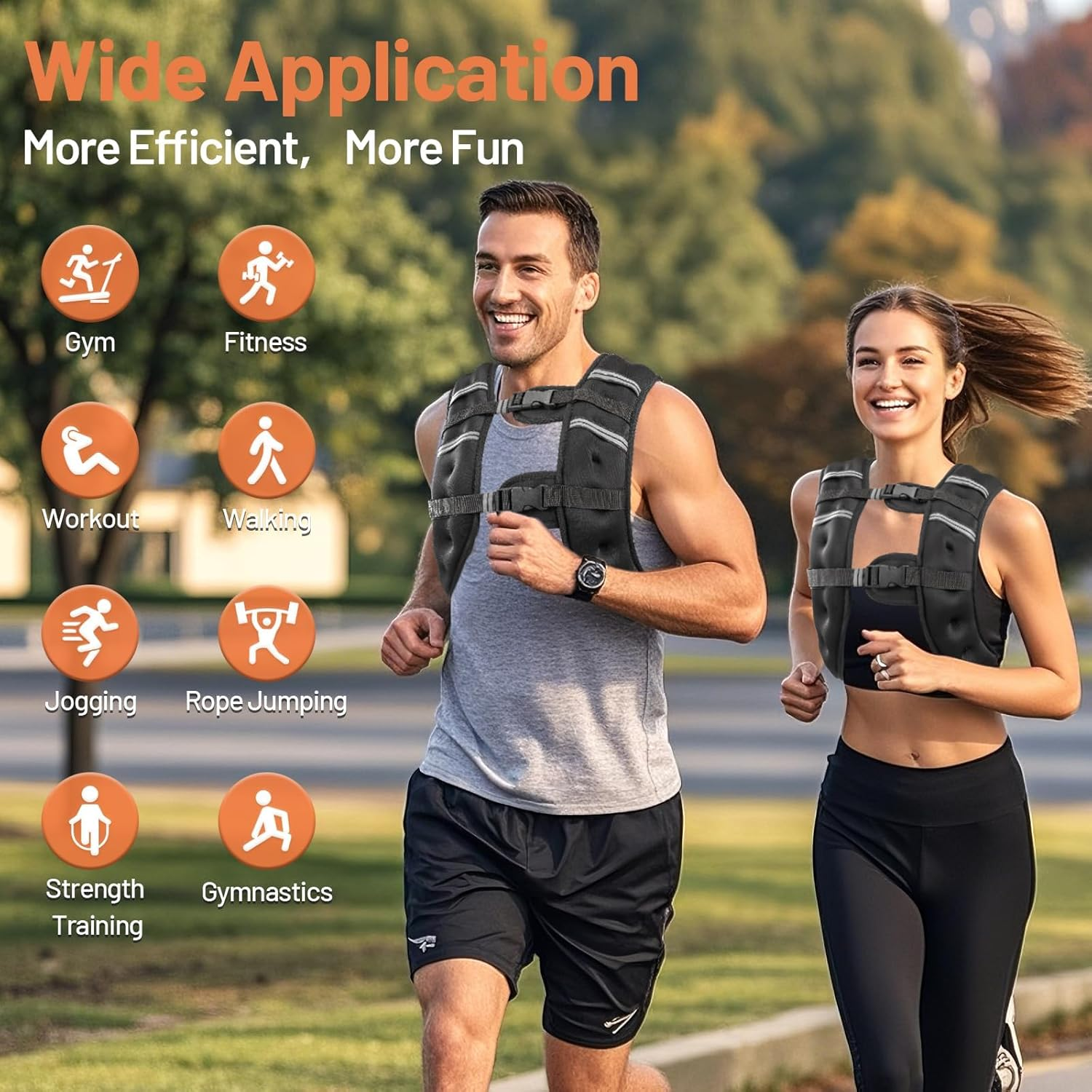 Weighted Vest for Woman Men, Weight Vest with Reflective Stripe Double Adjustable Buckle Straps Back Mesh Pocket for Workout Strength Training Walking Jogging Running image number 3