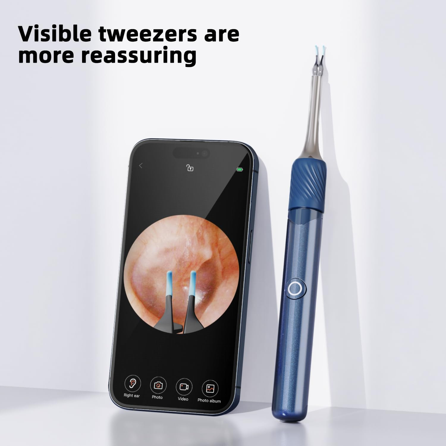 Ear Wax Removal with Tweezers - 1080P HD Ear Cleaner Ear Camera Otoscope, Omni-Direction Ear Pick Tweezer, Real-Time Remote Video,Multi Earwax Cleaning Replacement Kits