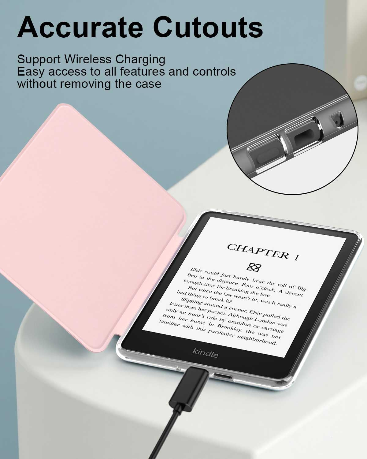 T Tersely Crystal Clear Back Slimshell Leather Case for Kindle 11Th Generation 2024/2022, 6 Inch, Transparent Shockproof Magnetic Shell Cover - Rose Pink - Black image number 4