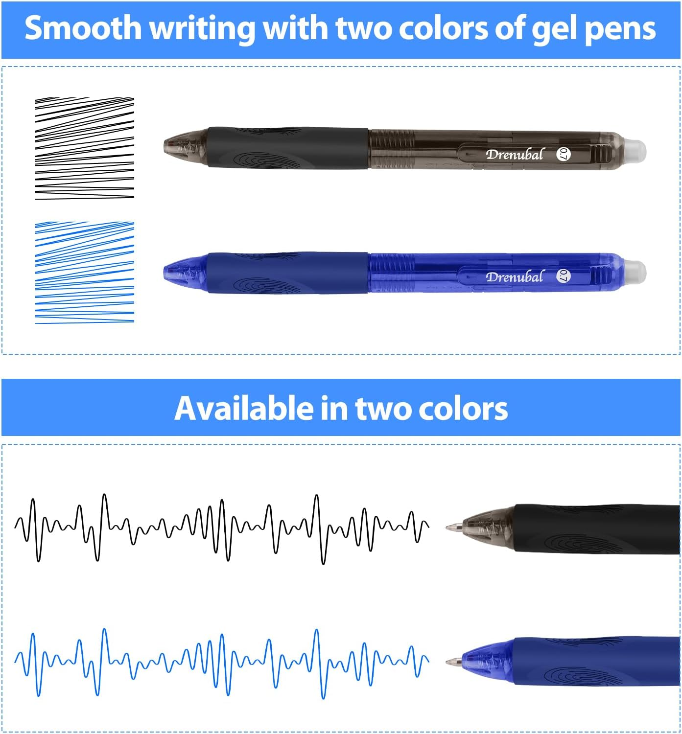 12-Pack Erasable Pens with 0.7 Mm Medium Point, Retractable Gel Pens - Refillable Ink with Eraser Comfort Grip & Quick-Dry for Drawing/Writing (Office/School/Gift Set) image number 6
