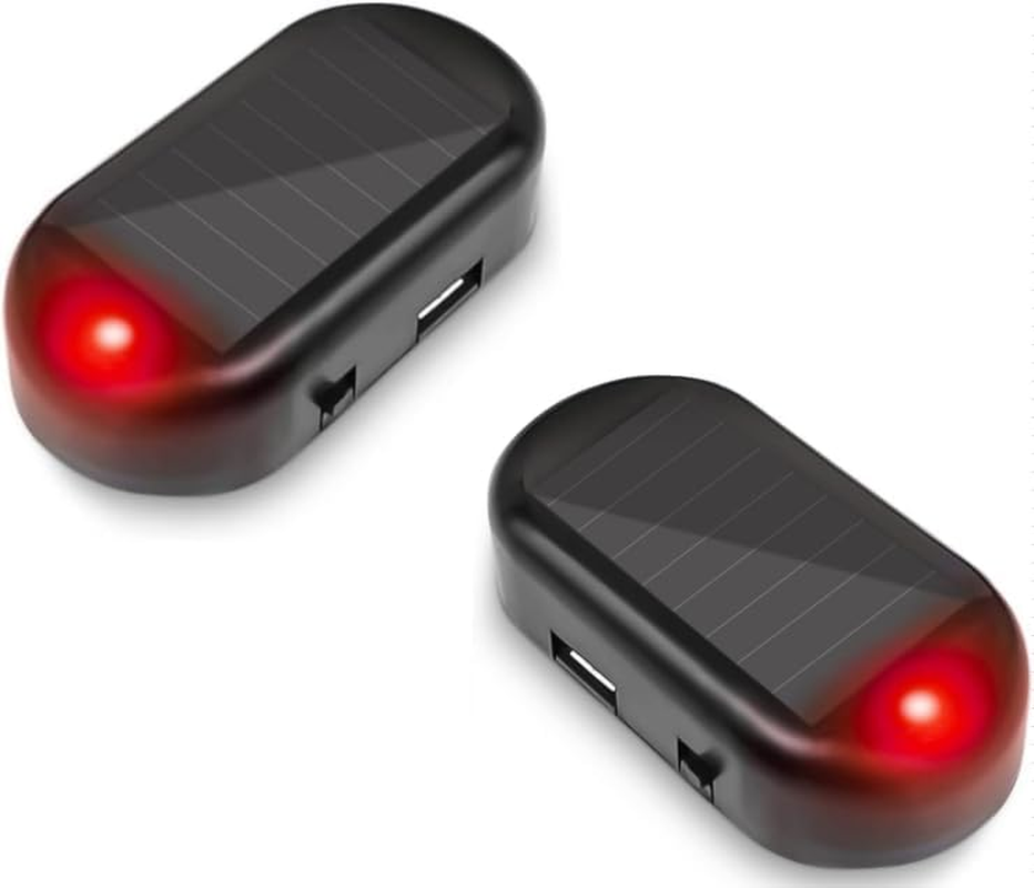 Shudyear Car Solar Power Simulated Dummy Alarm，Anti-Theft LED Flashing Security Light Fake Lamp，With USB Charger Port，Car Security Accessories Universal for Most Cars(2Pcs Red)