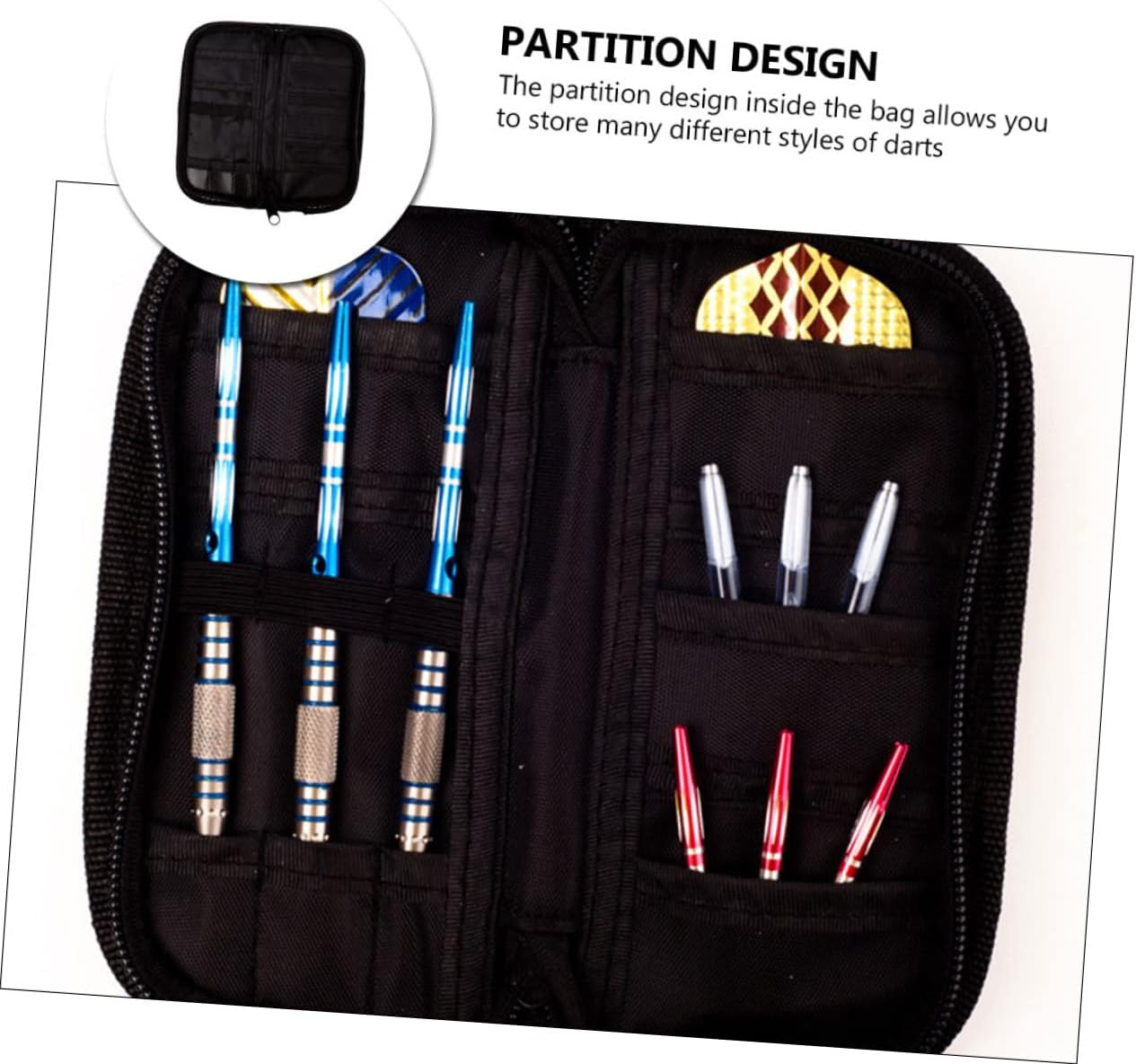 MUSISALY Entertainment Darts Wallet Multi-Grid Darts Case Zippered Pouch Black Portable Storage Organizer Travel Use image number 4