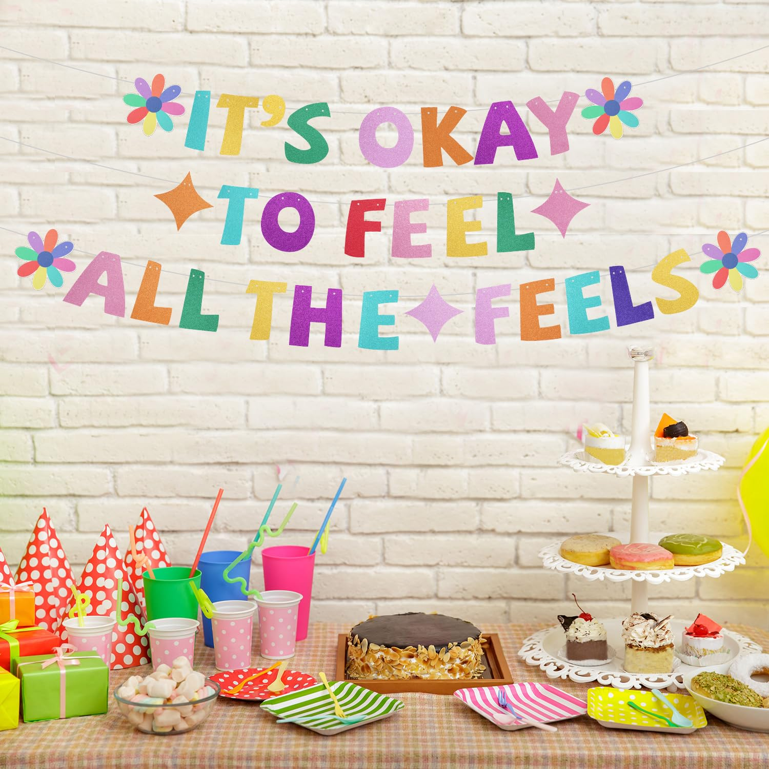 It'S Okay to Feel All the Feels Banner, Glitter Cardstock Feelings Theme Banner Pre-String Colourful inside Birthday Party Decorations Banner for Fireplace Mantel Wall Decorations image number 5