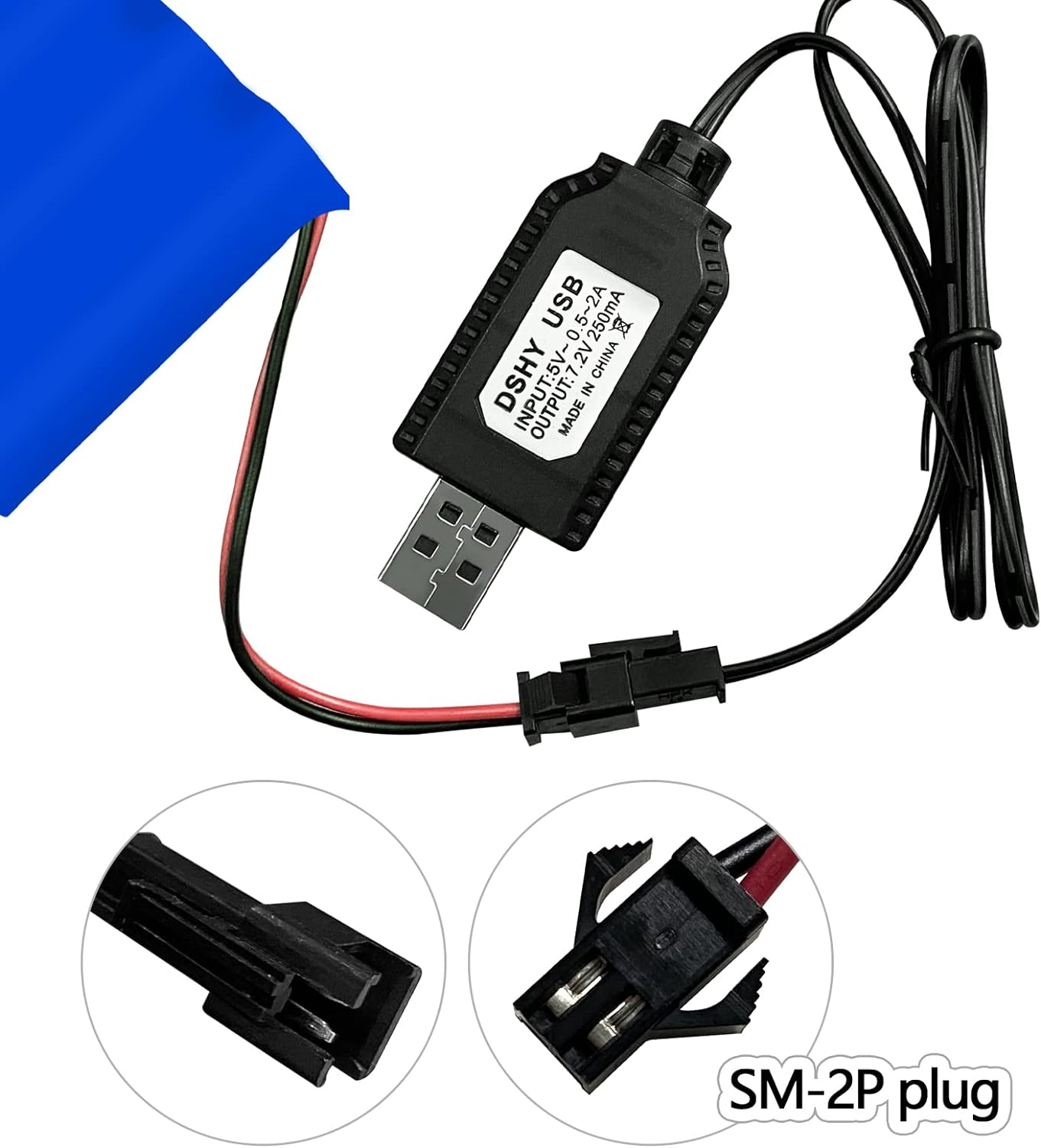 2 Pack 6.0V 700Mah Ni-Cd AA Rechargeable Battery Pack SM2P Plug and 2 USB Charger Cable Fit for RC Truck 29Cm Amphibious Stunt RC Cars Vehicles 6V 700Mah and USB 2 image number 4