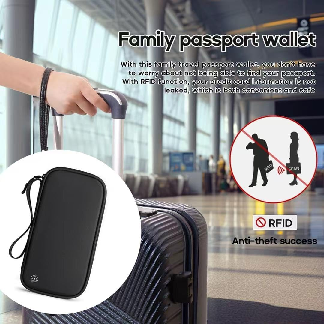 Passport Holder, RFID Travel Wallet for Men and Women, Travel Passport Holder with Multiple Compartments, Document Organizer for Cards, Boarding Pass, Money (Black)
