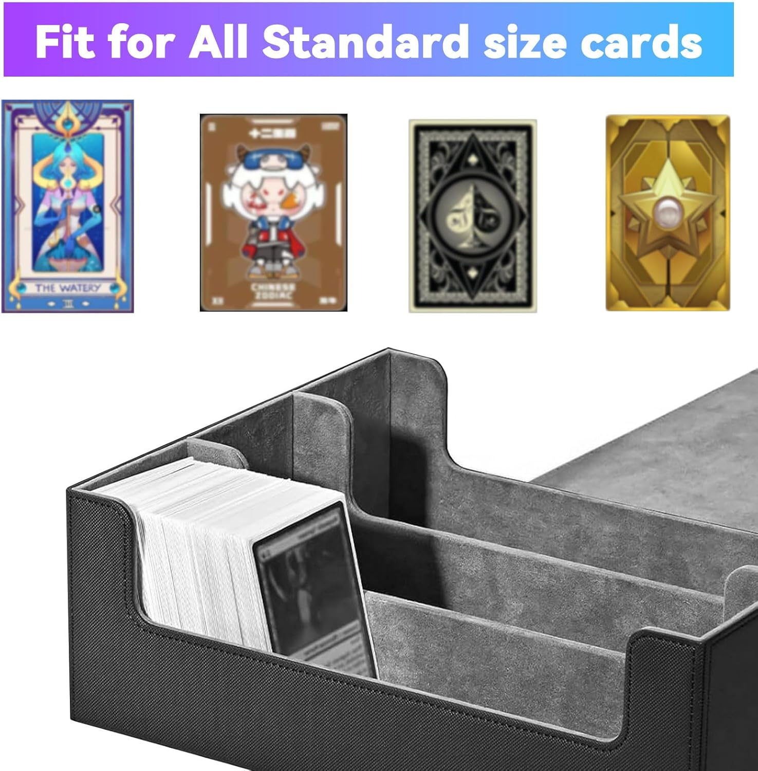 3-Row Card Storage Case for 1800+ Cards,Mtg Deck Box Storage Trading Card Storage Box Mtg Card Storage Magic Card Storage Box Trading Card Box Ideal for Trading Cards and Sports Cards &ndash; Black & Grey image number 3