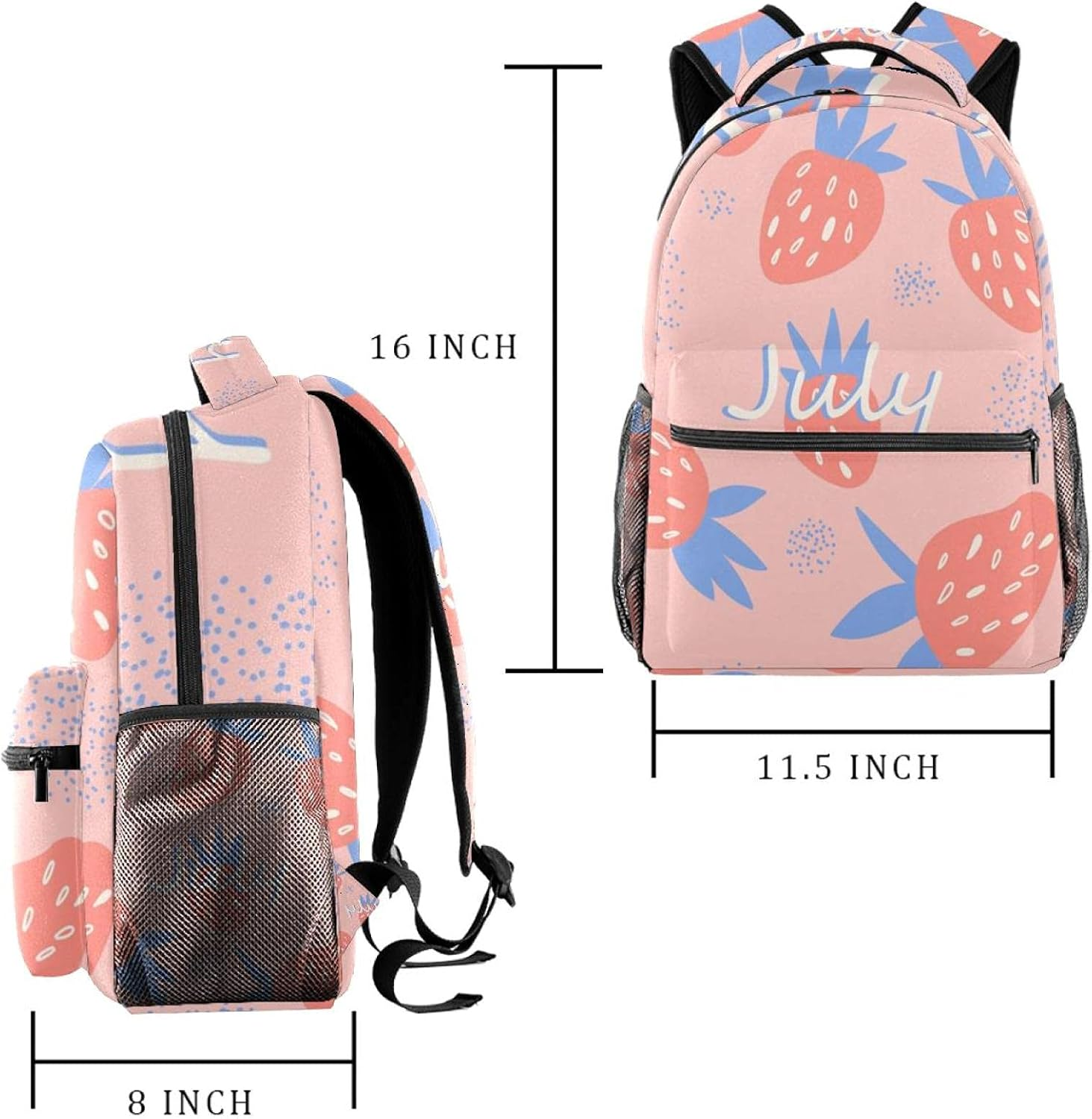 July Strawberry Backpack Students Shoulder Bags Travel Bag College School Tote Backpacks image number 3