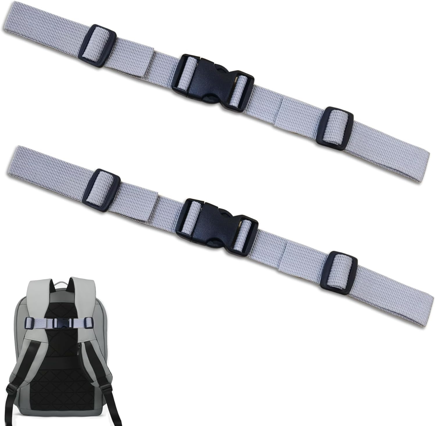 2 Pair Backpack Chest Strap, 2.5Cm Adjustable Sternum Straps for Backpacks Chest Harness Strap Quick Release Backpack Straps Backpack Clips Anti-Slip for Pack Luggage (Grey, One Size)