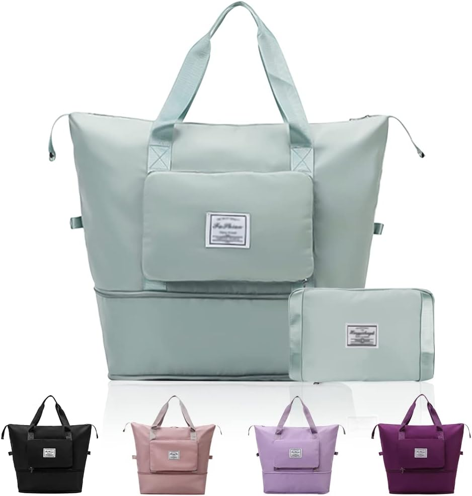 Large Capacity Expandable Travel Duffel Bag, Waterproof Foldable Sports Bag, Portable Luggage Carry Bag for Travel, Gym, Overnight, Shopping, Weekends, Camping (Green) image number 5