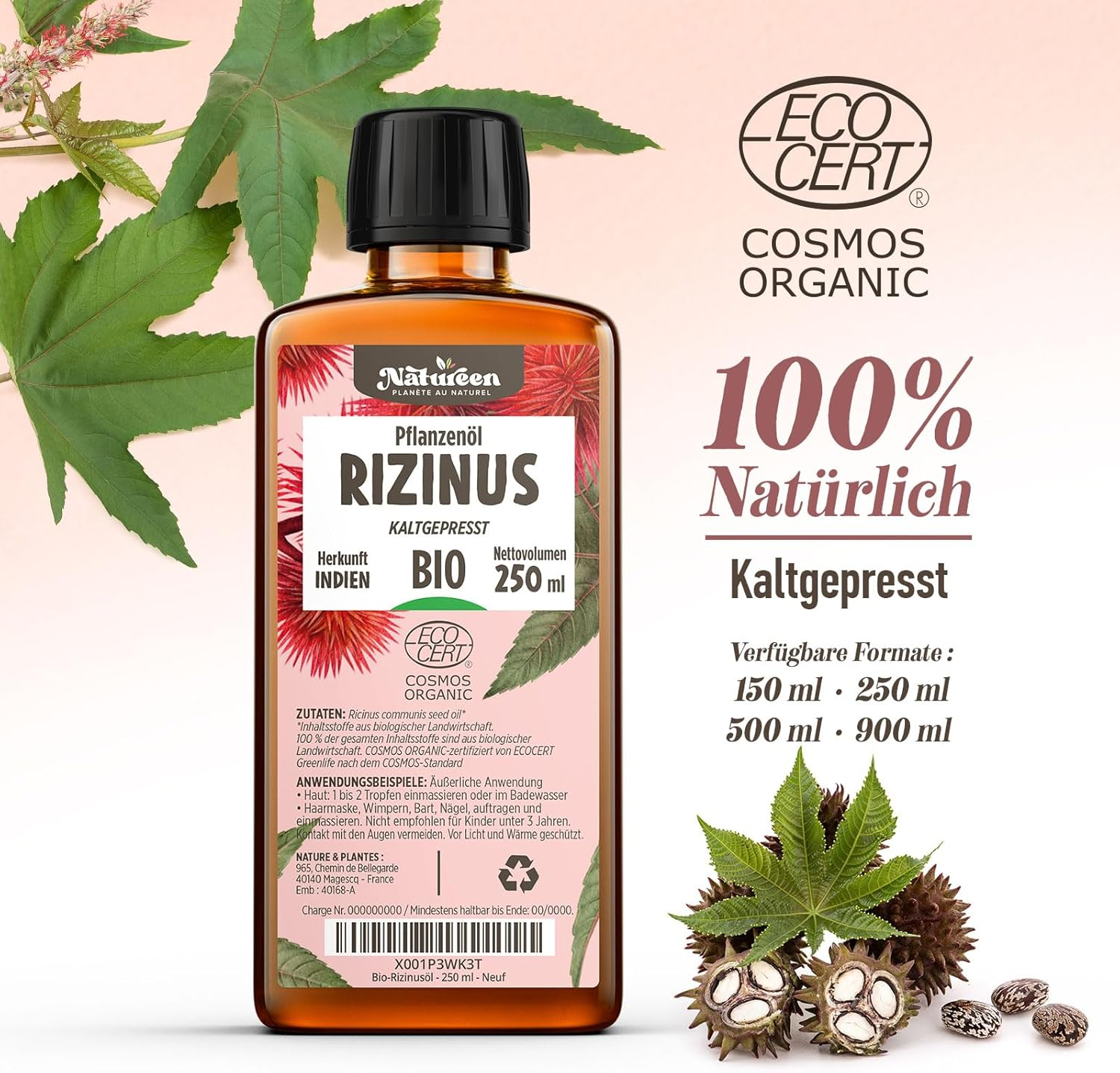 Organic Castor Oil 150 Ml - 100% Pure, Natural and Cold Pressed - Eyelashes, Eyebrows, Hair, Beard, Nails image number 5