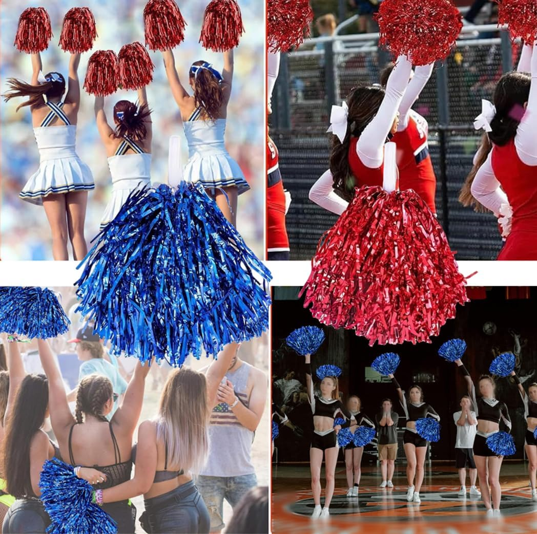 Pack of 2 Cheerleader Pompoms, Naisfei Cheerleader Pompoms, Sports Pompoms, Cheers Ball Pompoms, Metal Foil Pom Poms Dance Pom for Dance Party, Sports, Competition, Team Ghost (Blue) image number 4