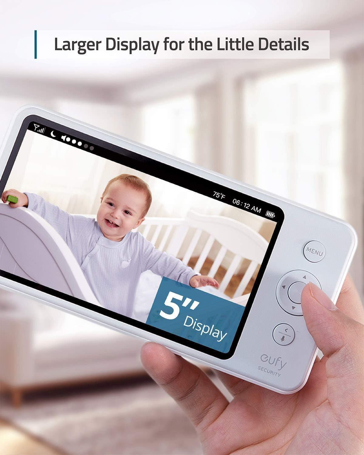 Eufy Security, Spaceview Pro Video Baby Monitor with 5" Screen, Two-Way Audio, Security Camera, 720P, Pan & Tilt, Night Vision, Lullaby Player, Wide Angle Lens Not Included (No App Required) image number 6