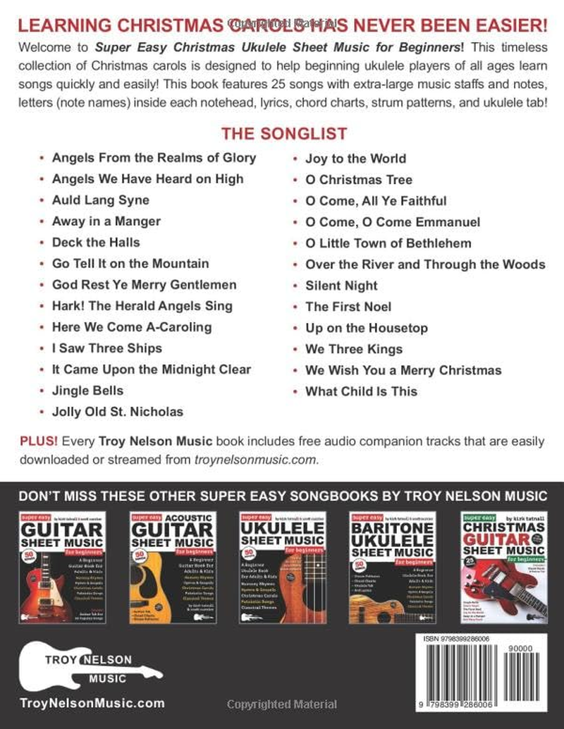 Super Easy Christmas Ukulele Sheet Music for Beginners: 25 Popular Christmas Carols with Ukulele TAB, Chord Charts, Strum Patterns + Free Audio!